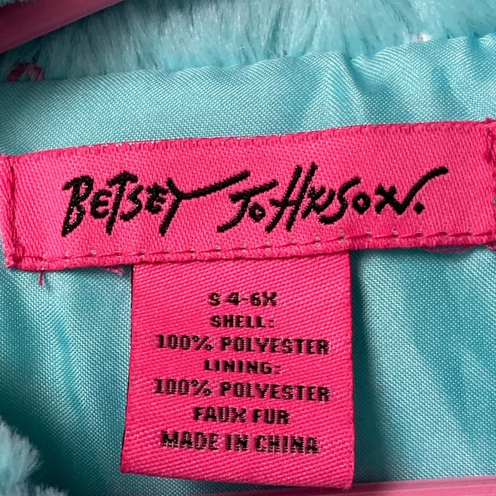 Betsey Johnson Light Blue/Aqua Faux Fur with Sequin Girls’ Cape Sz S(4-6 years) - Picture 2 of 10